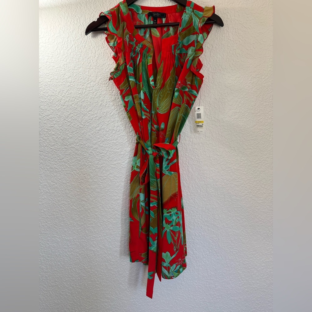 Jessica Simpson Delevan Dress | Poppy Red Tropical Print | Size M | NWT - Picture 10 of 16